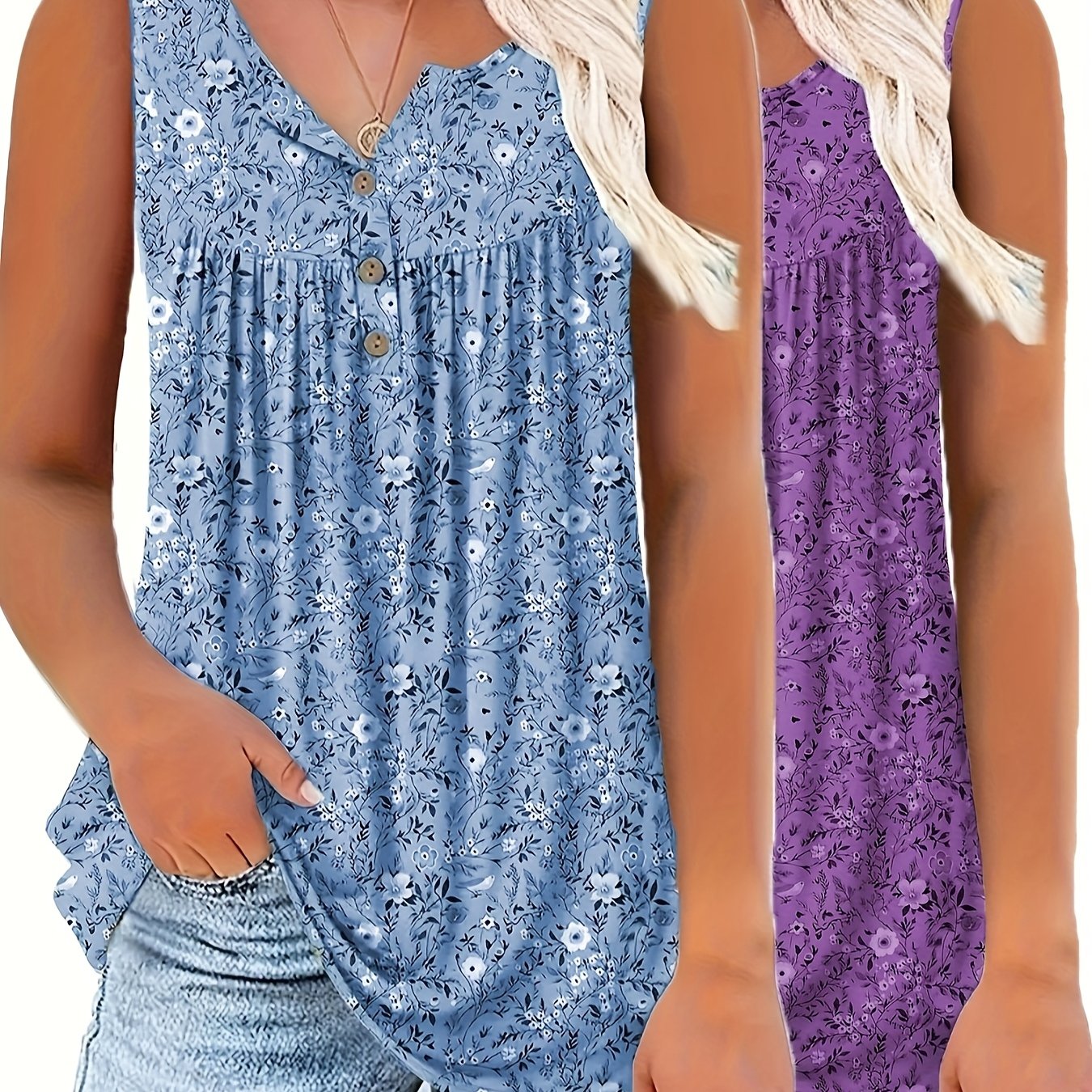 Ayollar uchun ikki qismli to'plam V-yengli kardigan va futbolka, gul bosma, kundalik kiyim