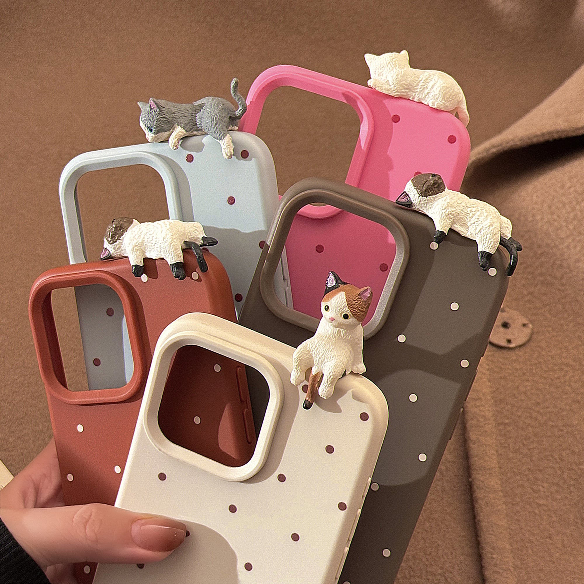 Cute 3D Cat Phone Case for Apple iPhone 12 13 14 15 16 Series Polycarbonate Durable Protective Cover