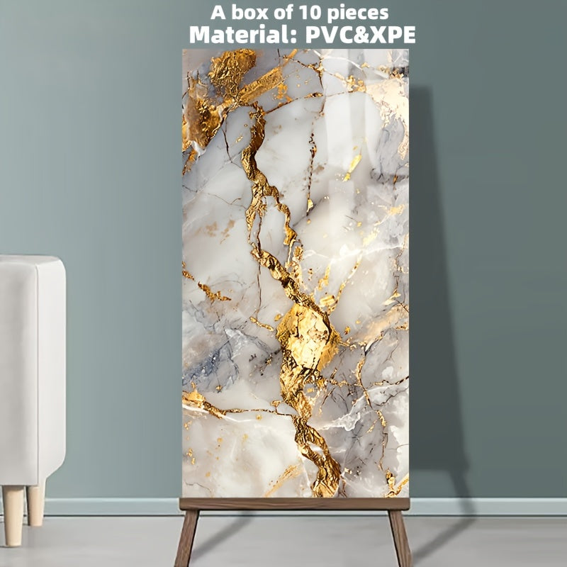 3D Marble Look Self-Adhesive PVC Wall Tiles Glossy Finish Bohemian Style for Home Decor