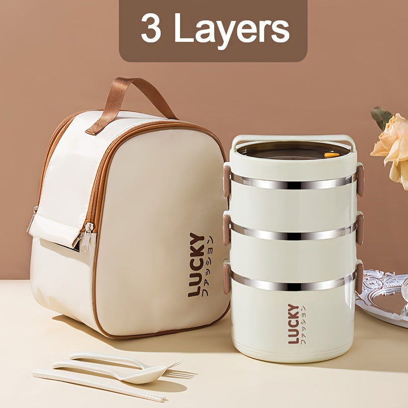 Juego de fiambrera de acero inoxidable con bolsa isotérmica y cubiertos para escuela camping