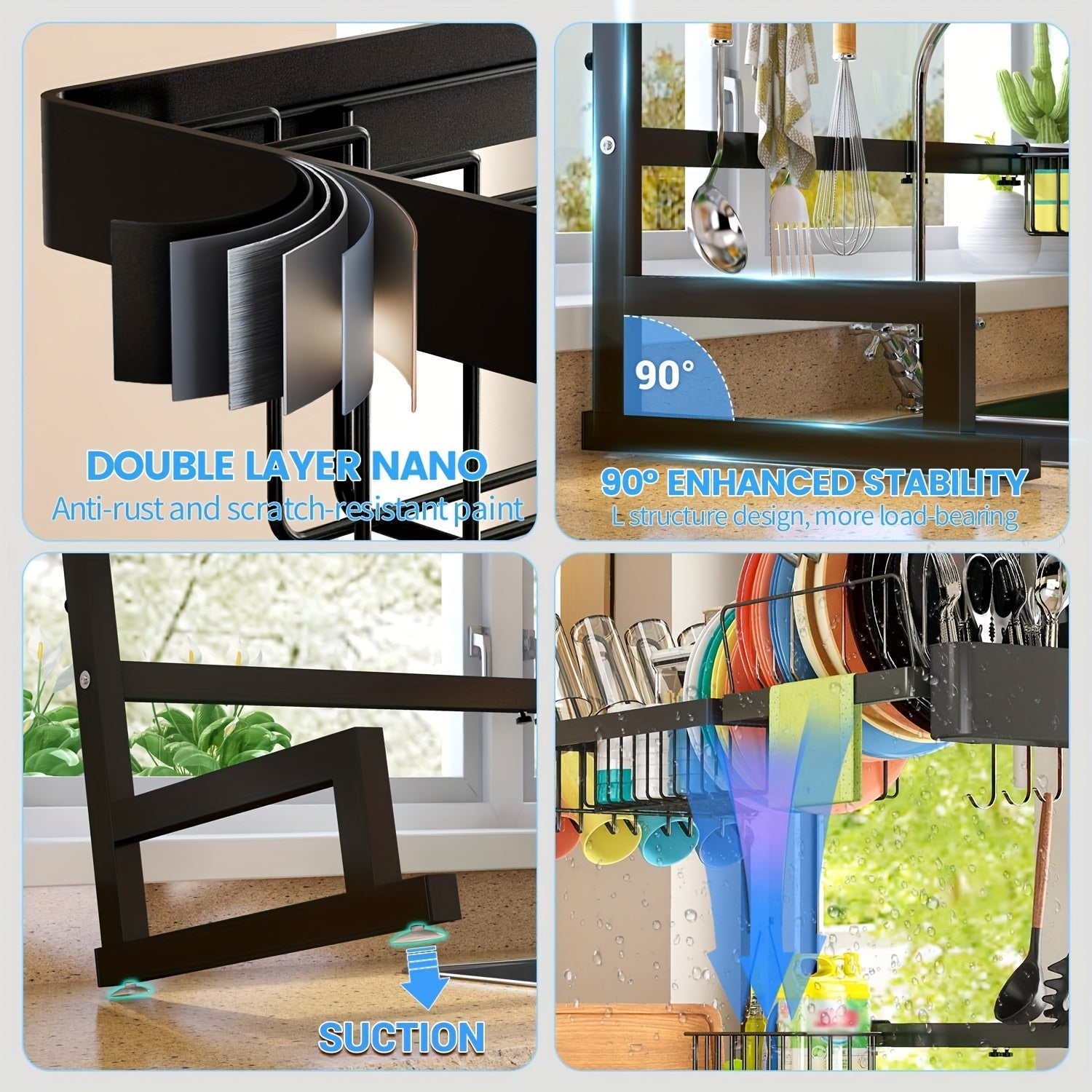 Stainless Steel Over Sink Dish Rack with Utensil Holder and Plate Storage