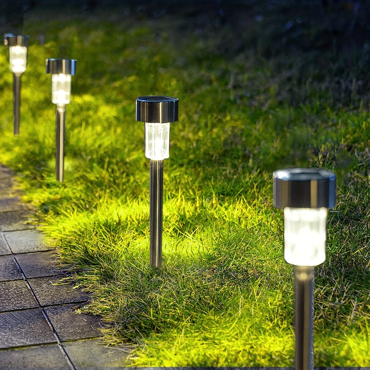 10-Pack Stainless Steel Solar LED Pathway Lights for Outdoor Garden Yard Lawn