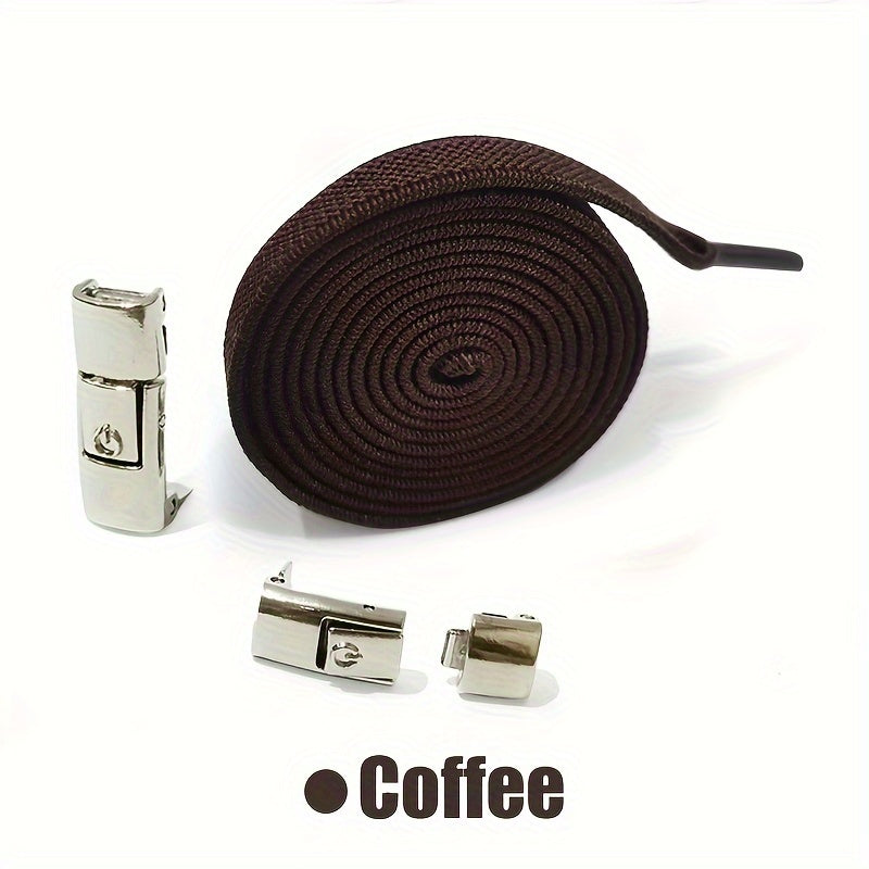 Unisex Elastic Flat Shoelaces With Metal Buckles No Tie Shoe Accessories