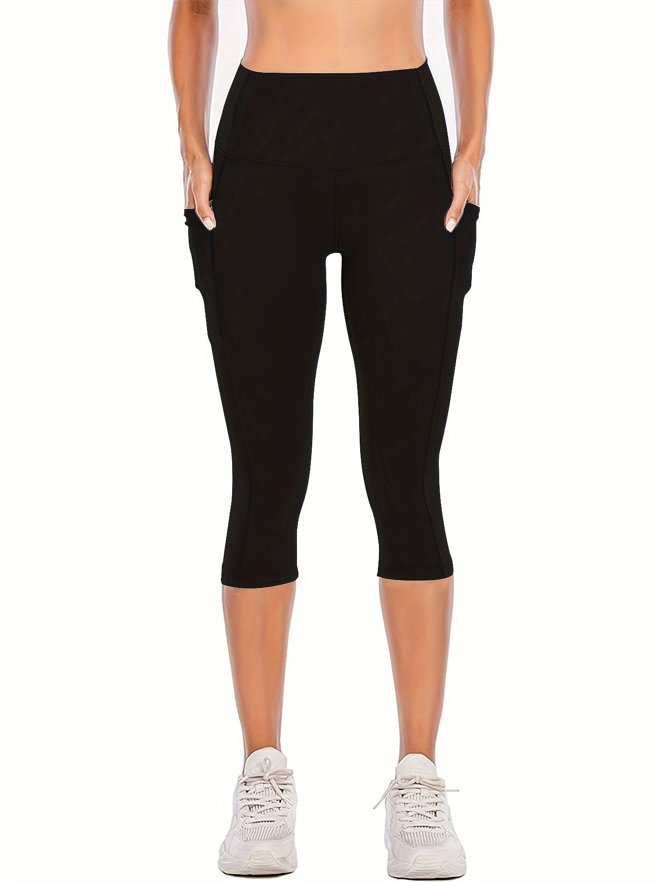 Plus Size Women's High-Waisted Capri Yoga Pants with Pockets