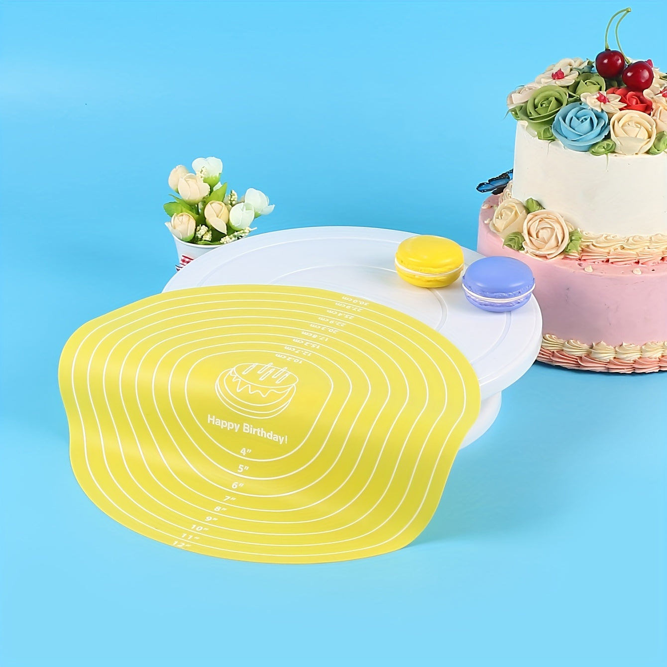 Silicone Baking Mat with Measurements for Cake Turntable Stand Non-Stick Heat Resistant
