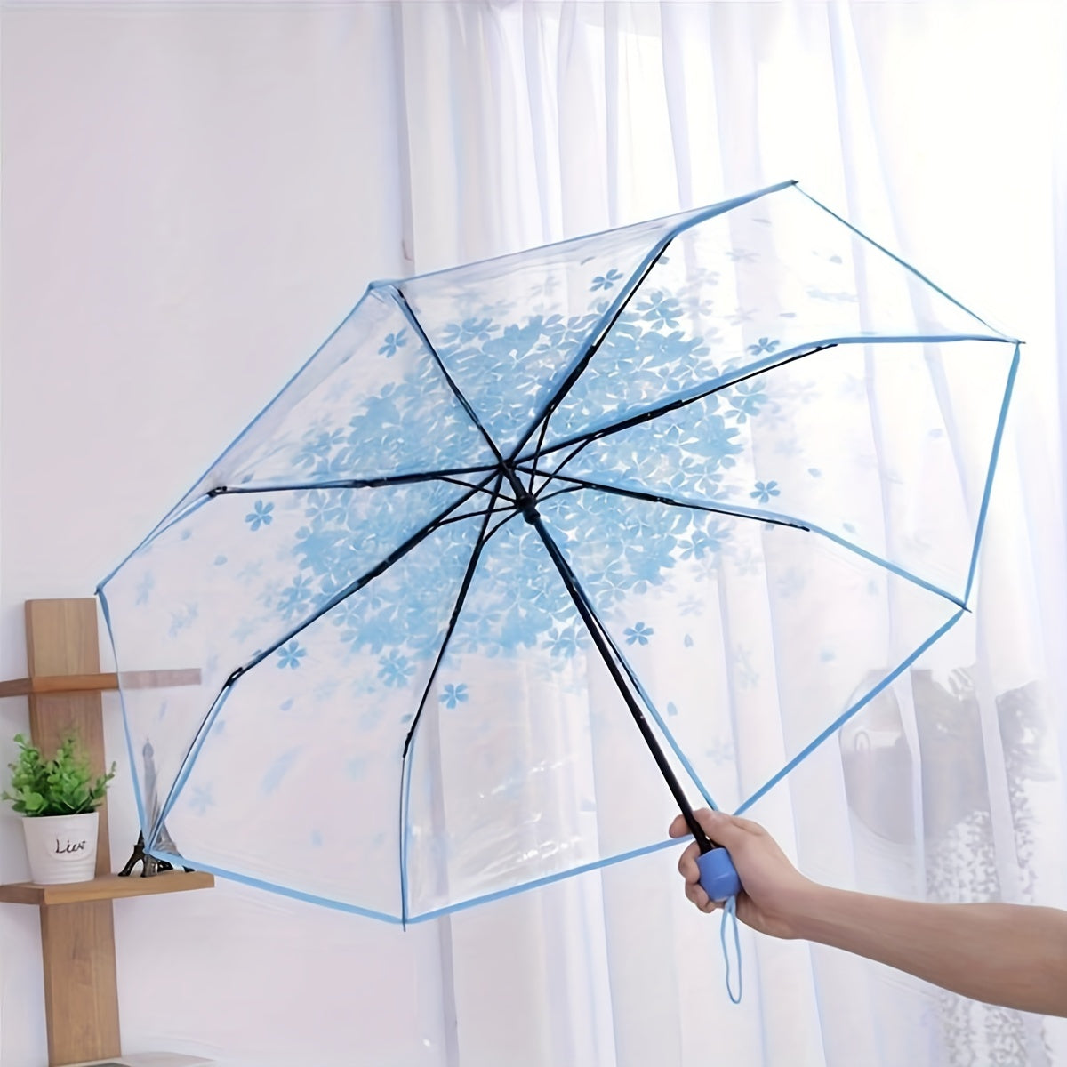 Paraguas de cerezo en flor impermeable, a prueba de viento, compacto, para viajes, escuela y oficina, con 8 varillas