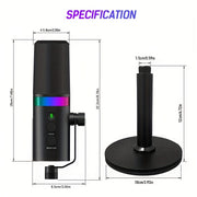 AMACEX SDM70 Dinamik Mikrofon XLR/USB, RGB, o'chirish funksiyasi va metall qurilishi bilan striming, o'yin, yozib olish va ovozli ishlov berish uchun.
