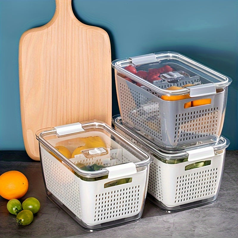 Reusable Food Storage Container Set 2/4pcs with Drain Basket and Lid for Fruits and Vegetables