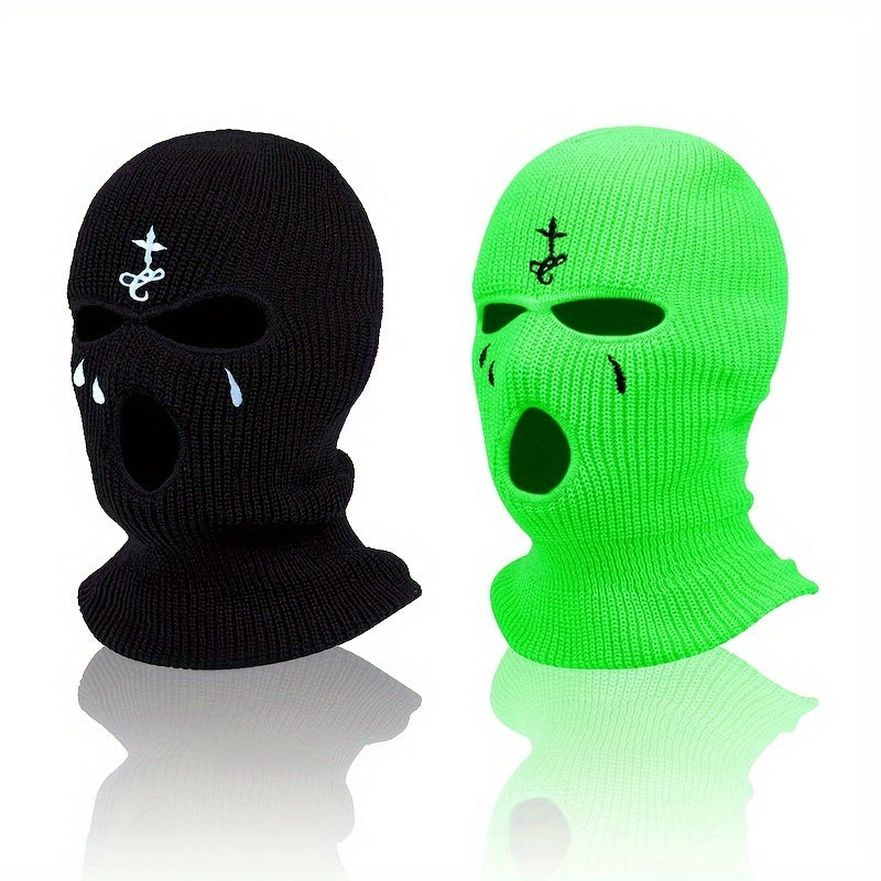 Knit Face Mask Set for Winter Sports Outdoor Activities Warm Stretchy Acrylic 2 Pieces