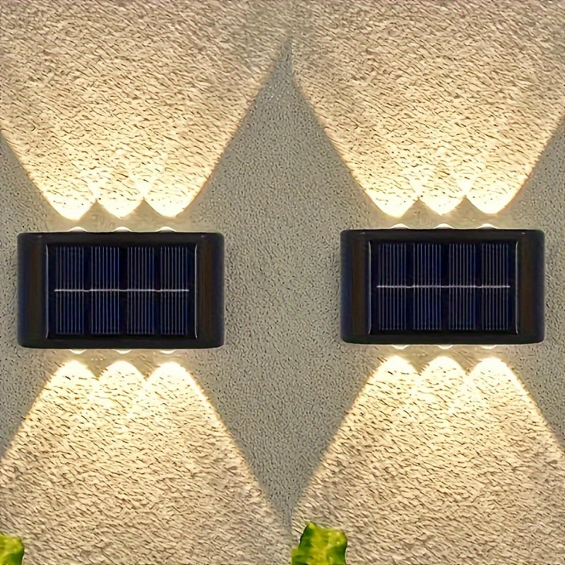 Aplique de pared con LED alimentado por energía solar con 6 LEDs luz cálida exterior plástico montaje semi empotrado