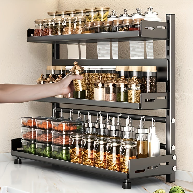 3-Level Stainless Steel Spice Rack Organizer for Kitchen and Dining