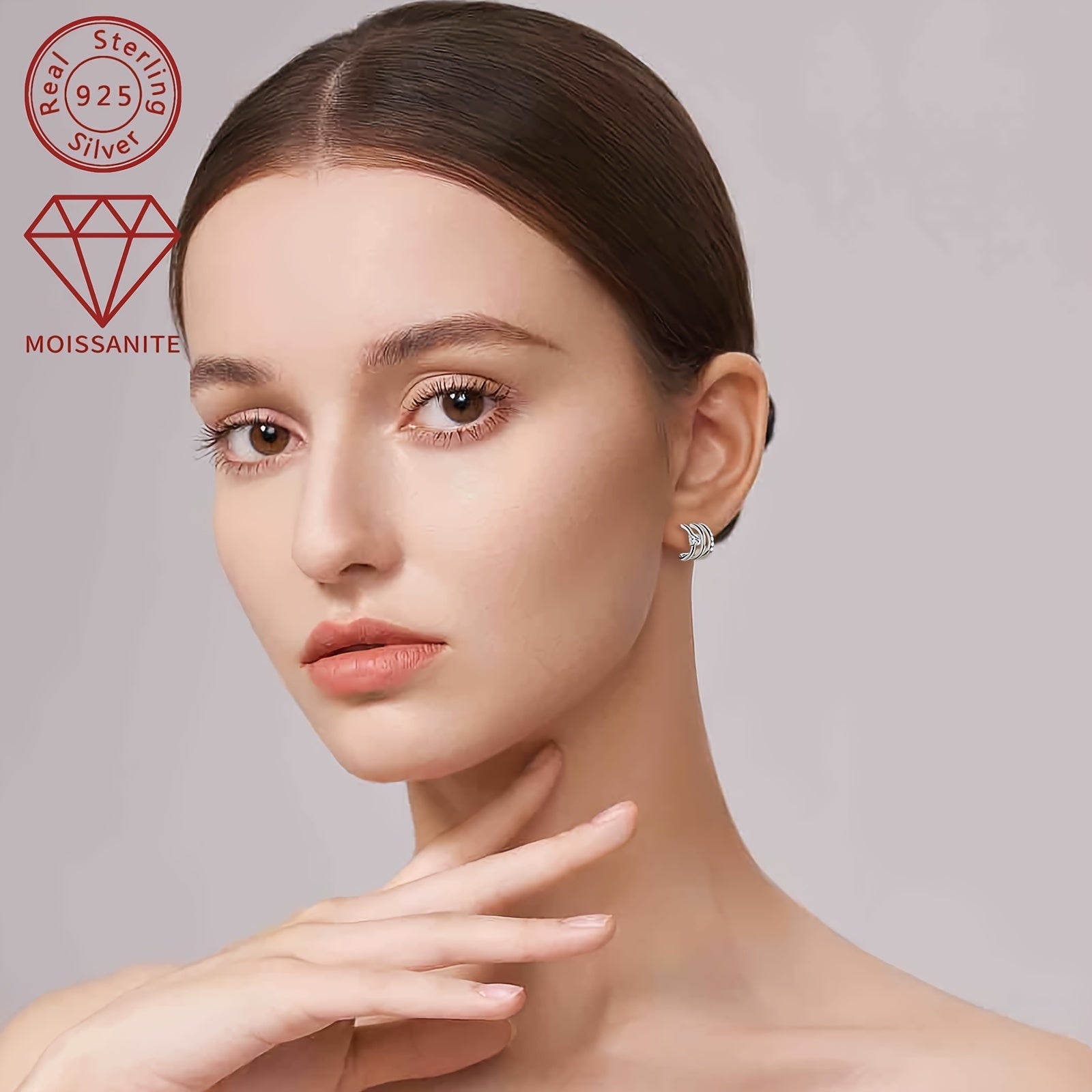 Ayollar uchun Sterling Silver Moissanite taqinchoqlari, 4mm va 0.42ct toshlar bilan