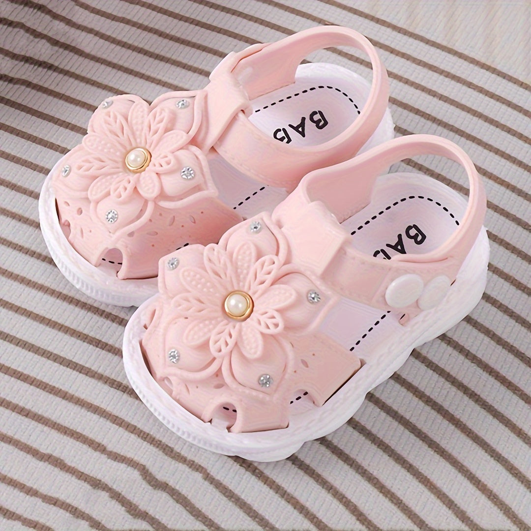Baby Girls Floral Sandals Pink Beige Spring Summer Comfortable Ankle Strap Toddler Shoes