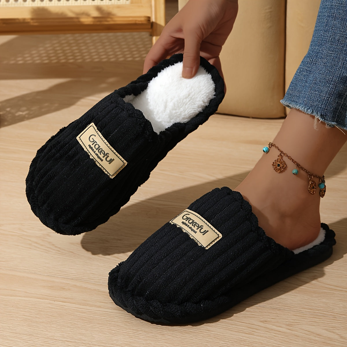 Women's Slip-On Slippers Vertical Stripe Soft Fabric Indoor Outdoor