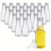 Set of 24 Reusable PET Plastic Juice Bottles 60ml 100ml 150ml with Lids and Funnel