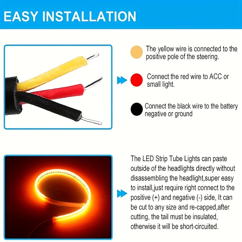 2PCS 12V LED DRL Luces de circulación diurna para coche Flexible Blanco Amarillo Freno