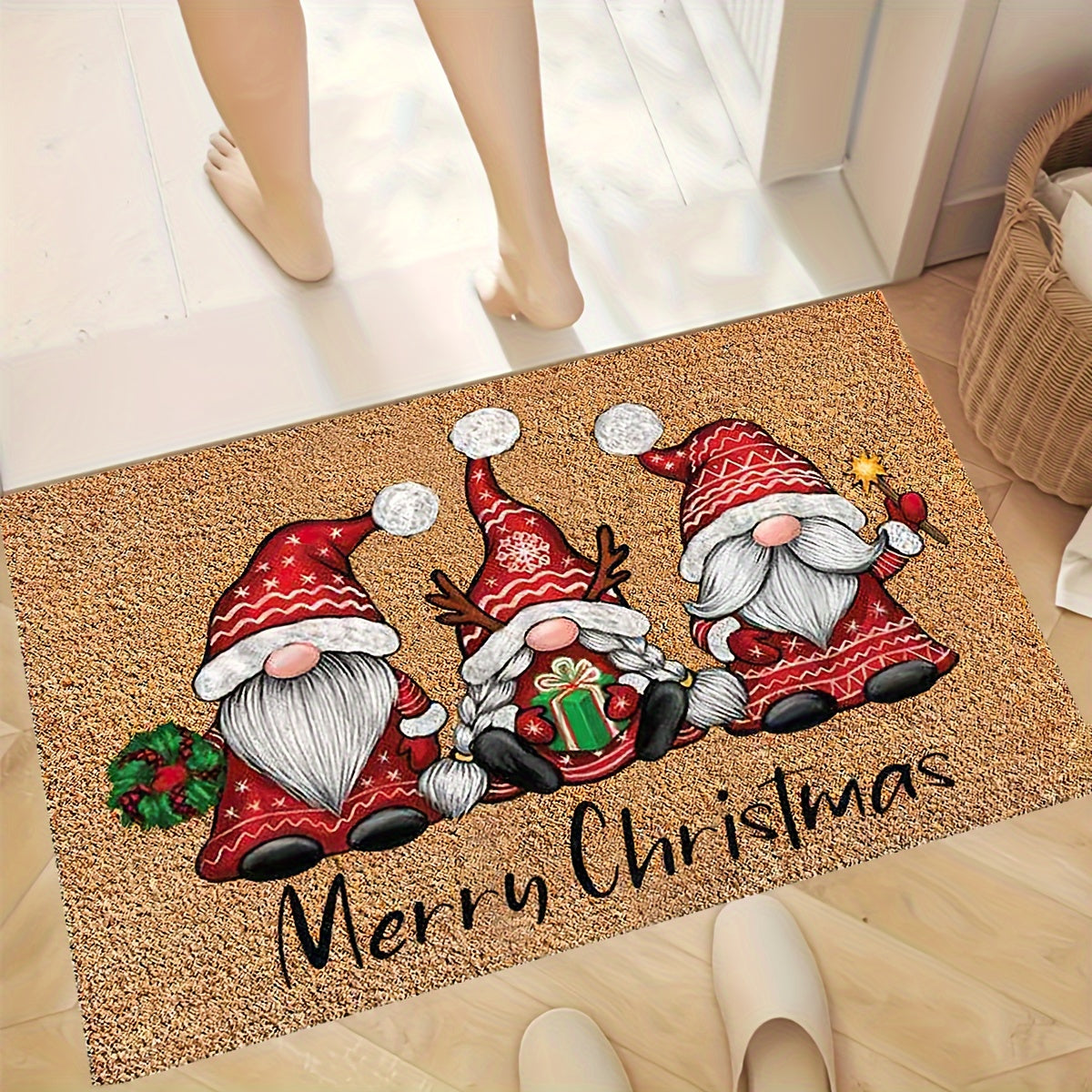 Christmas Santa Claus Crystal Velvet Floor Mat for Living Room Bedroom Kitchen Outdoor