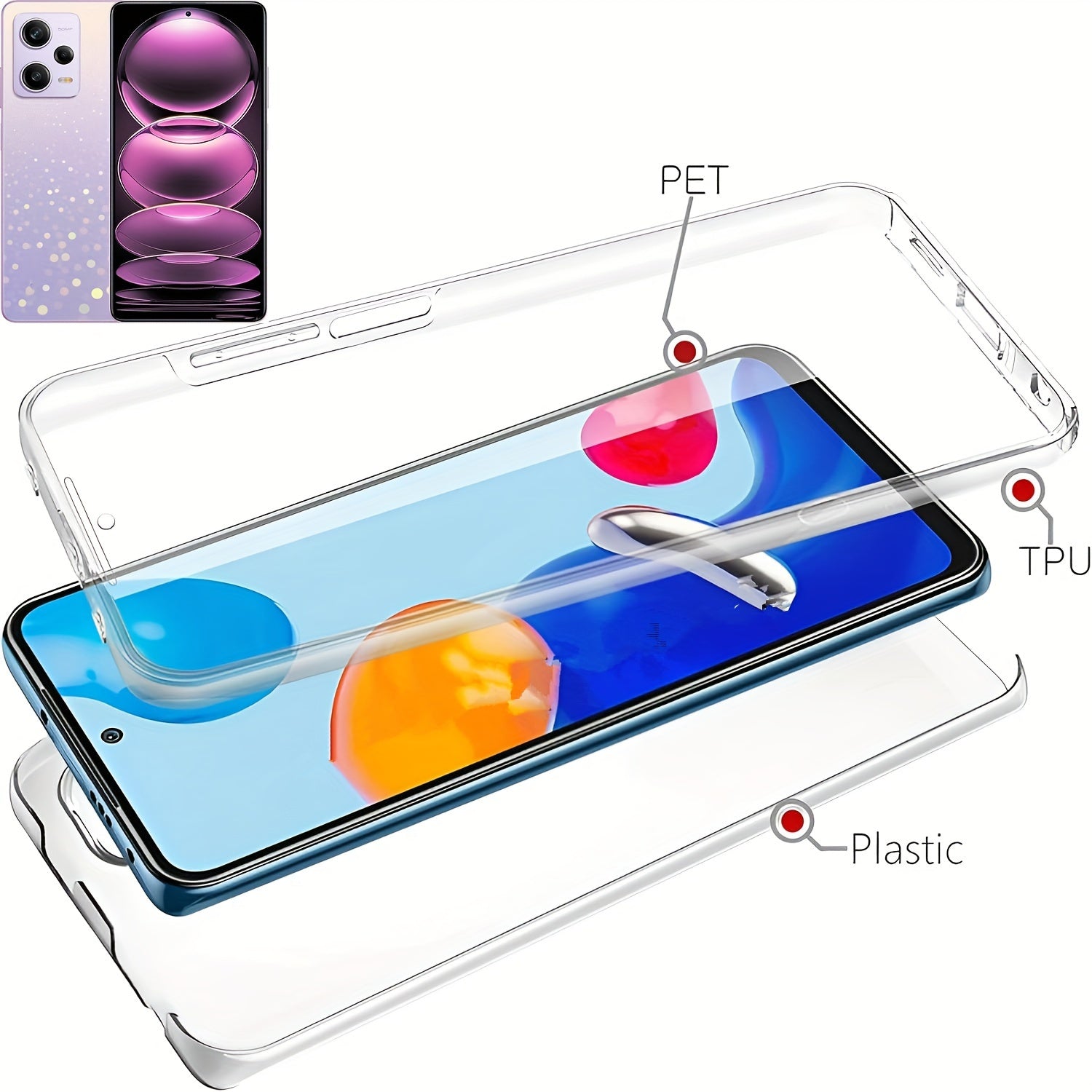 360 Full Body Phone Case for Xiaomi Models with Double Transparent Cover and Screen Protector