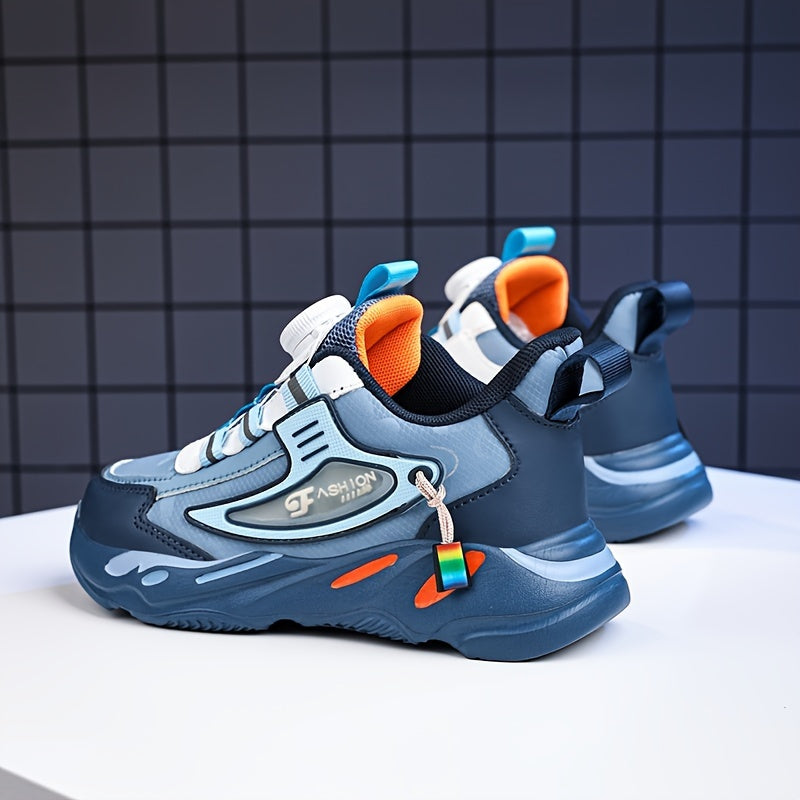 Zapatillas casuales para correr de microfibra y cuero sintético para niños con rayas y detalles coloridos