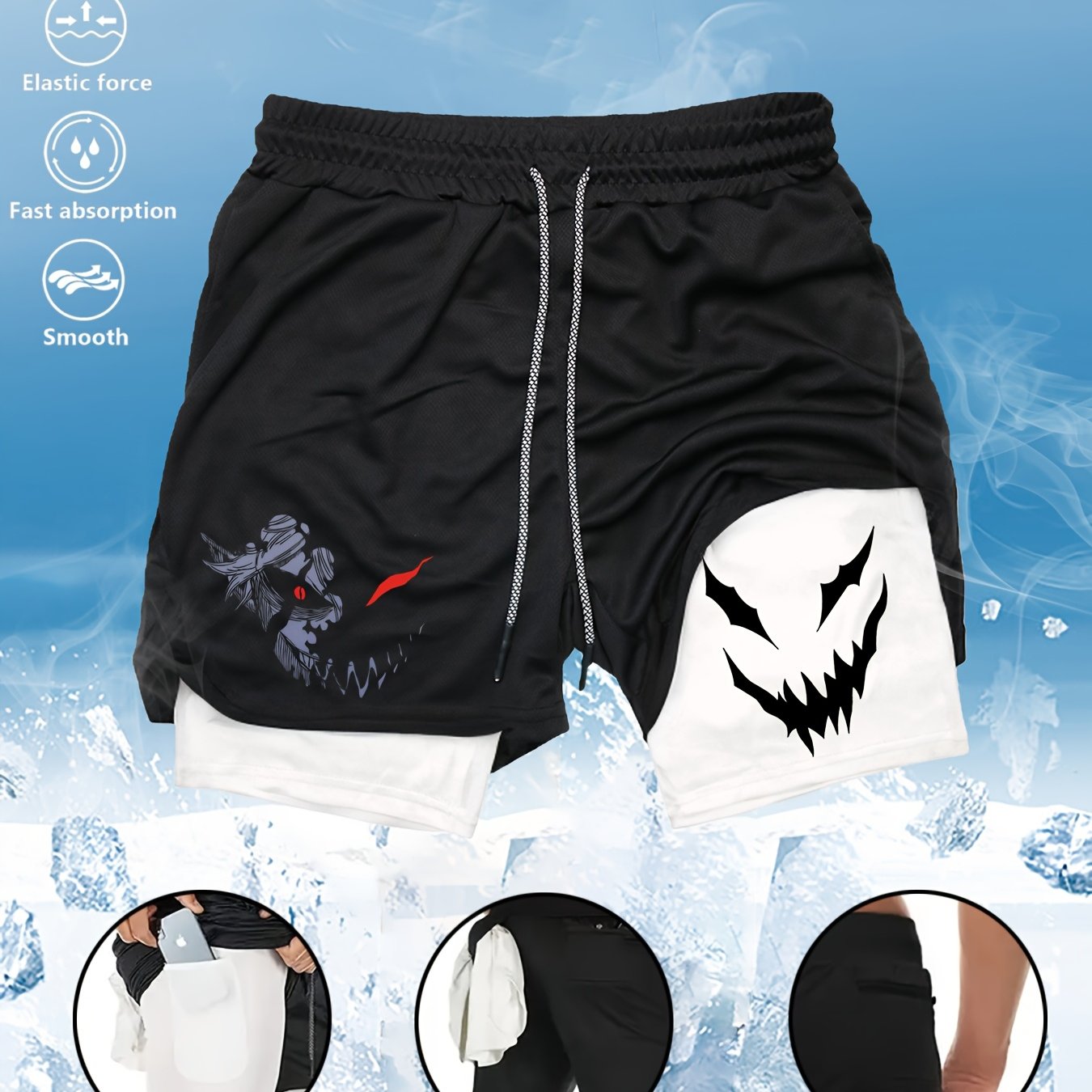 Men's Quick-Dry Dual-Layer Shorts with Pockets in Olive Green for Gym Running Sports