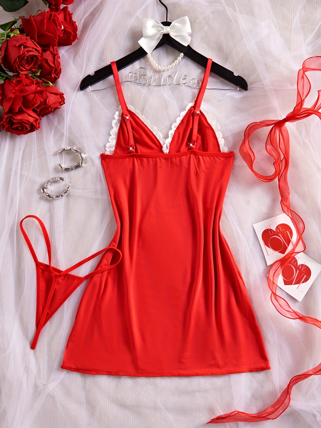 Women's Lace Deep V-Neck Lingerie Set with Bow and Tight Fit