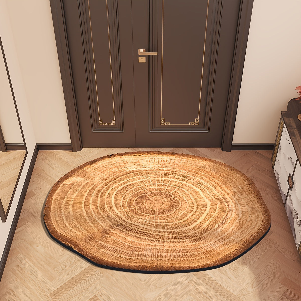 Wood Grain Tree Ring Doormat Non-Slip Rubber Back Flame Resistant Indoor Floor Mat