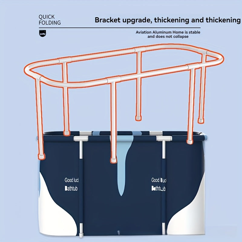 Adults Foldable Freestanding Bathtub PVC Blue White Marble Pattern Dual-Person Easy to Use