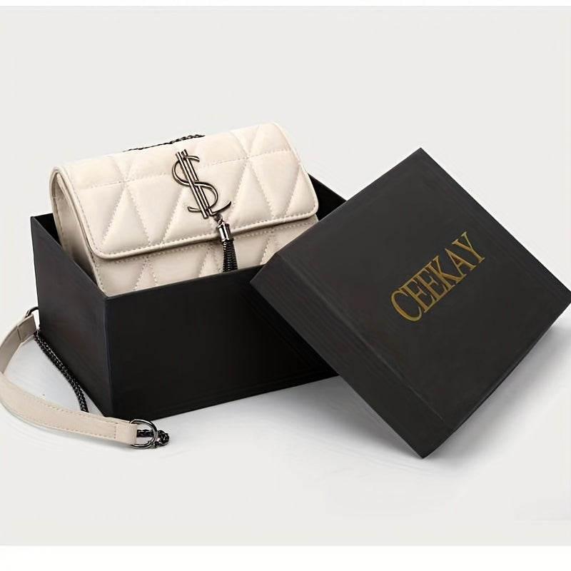 Urban Tartan Embroidered Messenger Bag with Tassel and Magnet Closure