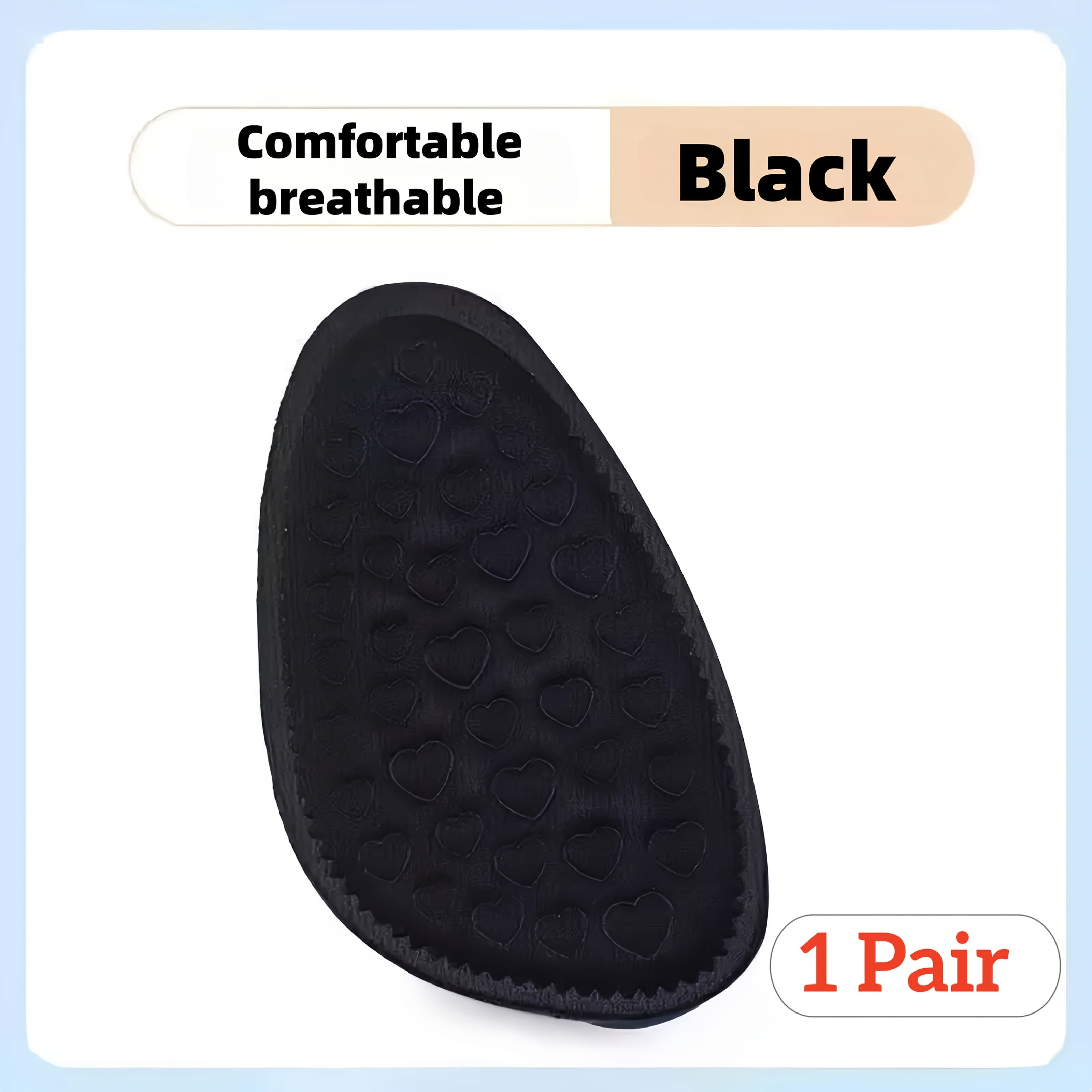 Unisex Memory Foam Insoles with Heart Pads Non-Slip Breathable Black Beige Pink