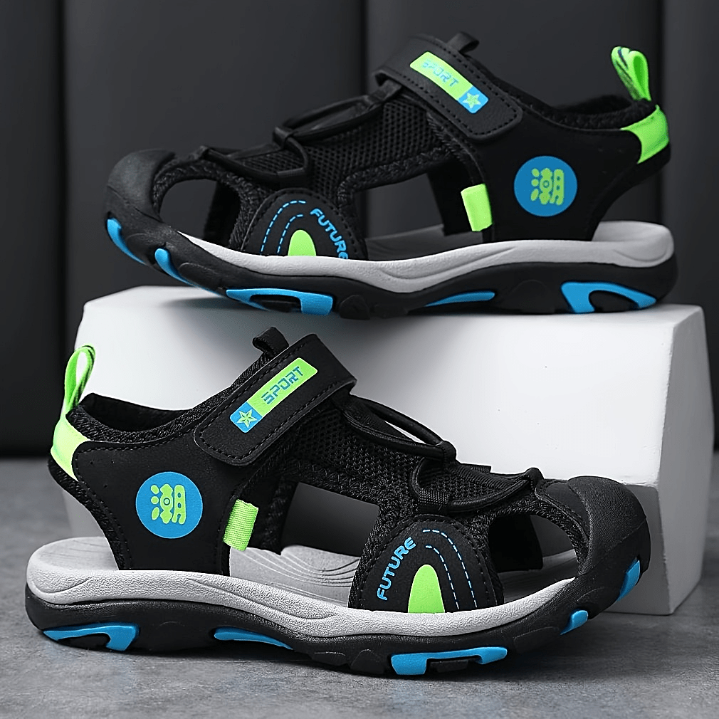 Kids Boys Blue and Orange Breathable Mesh Casual Sandals with Non-Slip Sole and Adjustable Strap