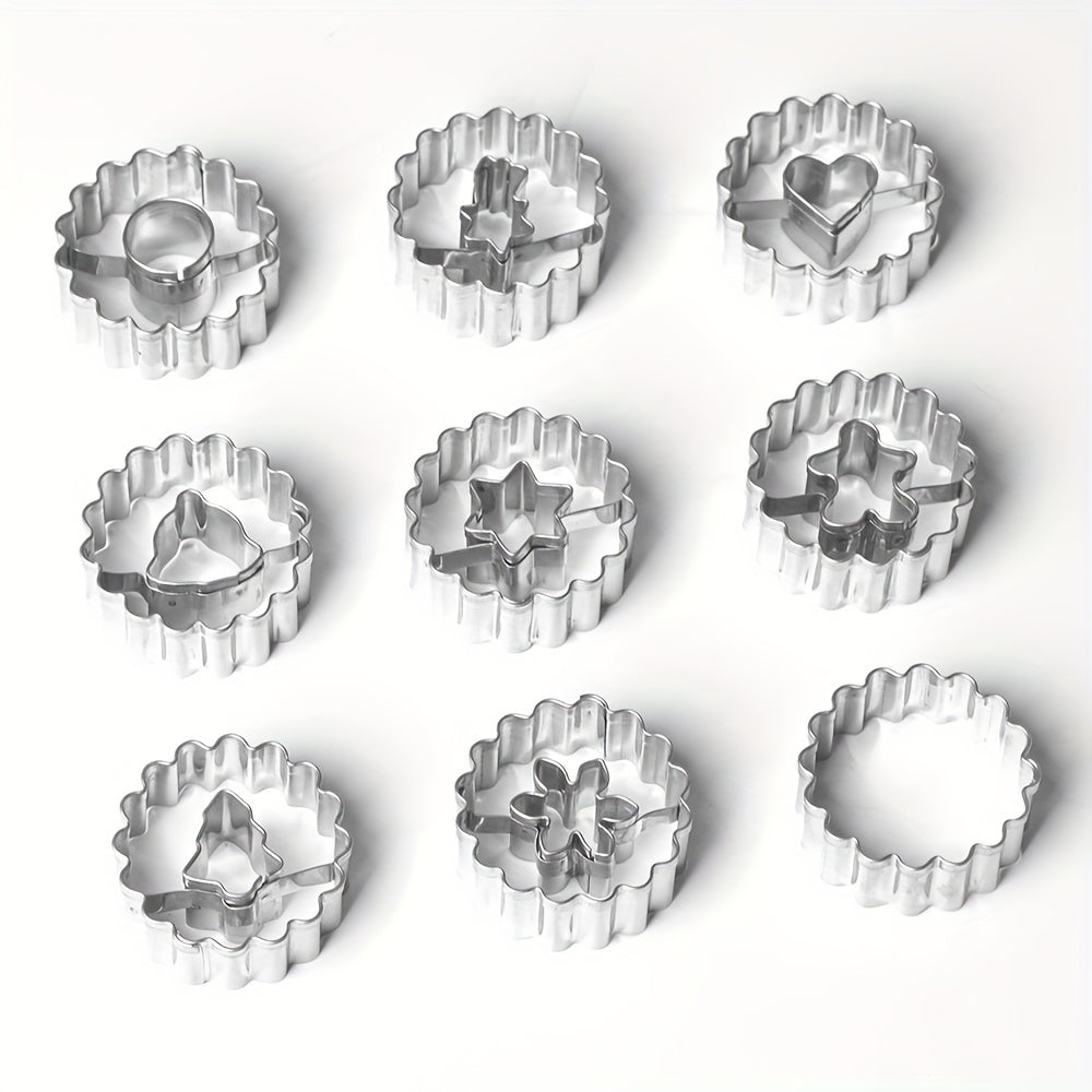 9 ta Rojdestvo Pechene Kesgichlari to'plami, zanglamas po'latdan yasalgan - Gingerbread odam, qor to'pi, yulduz, qo'ng'iroq va daraxt kabi bayram shakllarini o'z ichiga oladi - Bayram pishirish uchun ideal