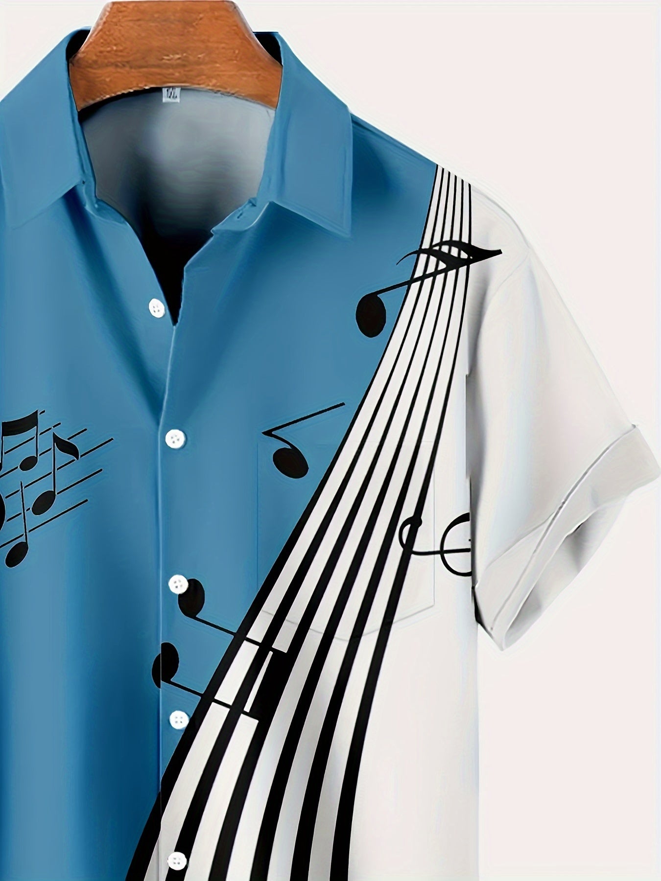 Camisa casual de manga corta de algodón tejido con gráfico de nota musical vintage de verano para hombres, talla grande y alta