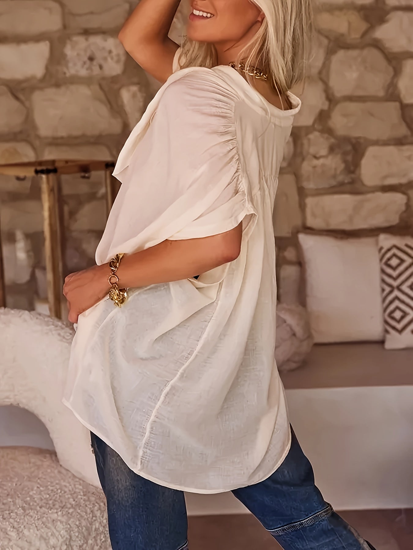 Women’s Plus Size Ruffled Short Sleeve Blouse Lightweight Semi-Sheer Summer Shirt