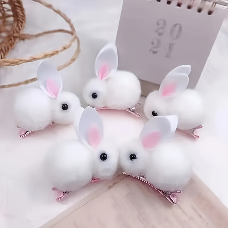 2 Pcs Easter Bunny Hair Clips for Women Plush Fluffy 3D Rabbit Party Casual