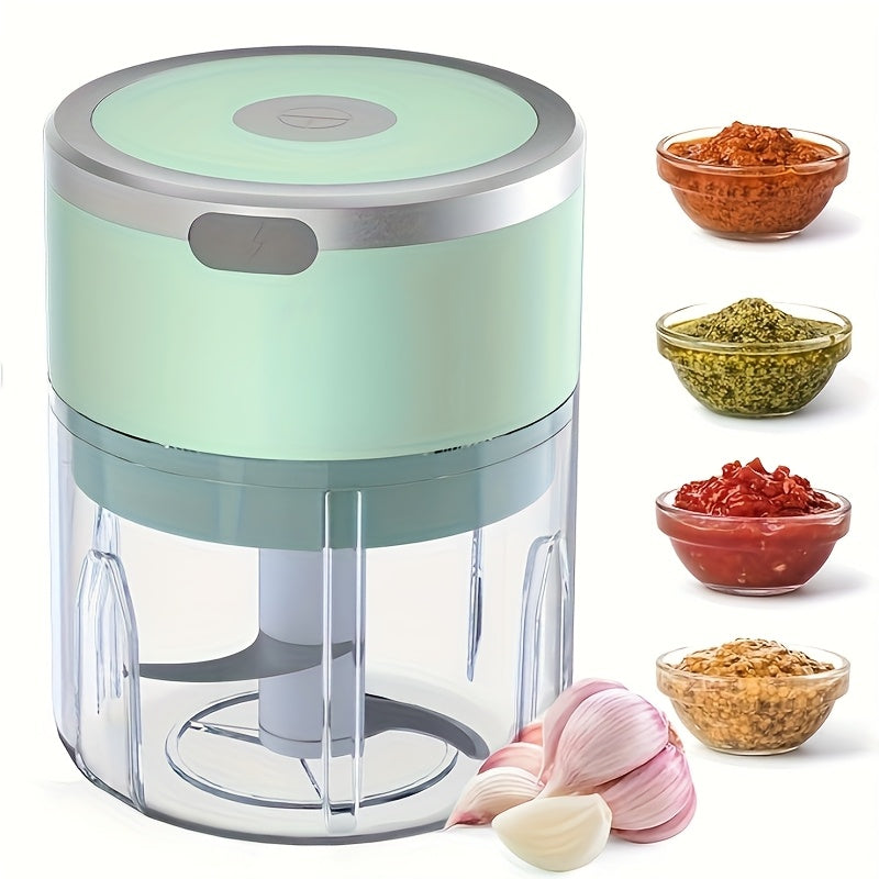 Kuchli maydalagich bilan USB orqali qayta zaryadlanadigan Elektr sarimsoq maydalagich, turli mahsulotlar uchun - kichik, shaffof va portativ oshxona asbobi.