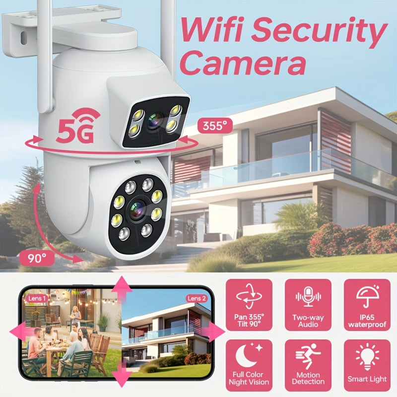 4MP Dual Lens Outdoor Wireless PTZ Security Camera with Color Night Vision AI Motion Detection