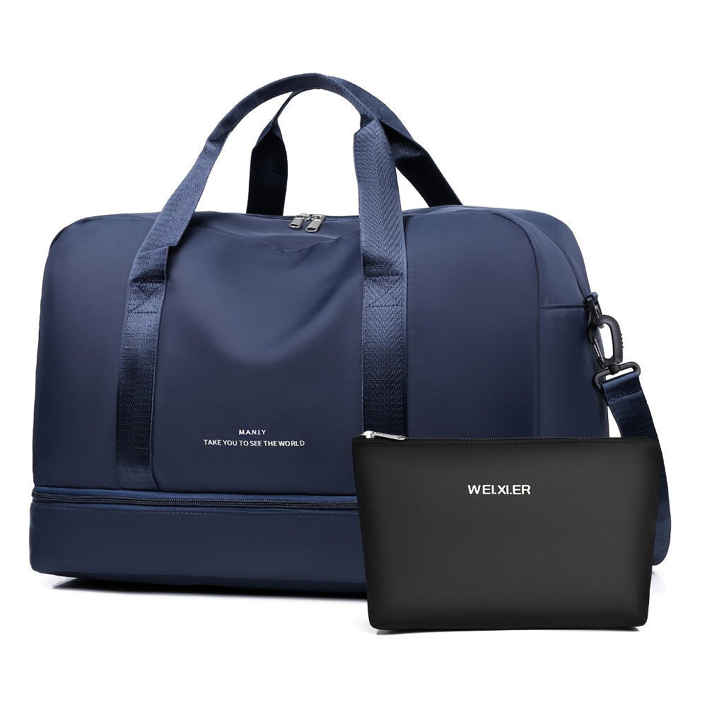 Nylon Travel Duffel Bag Set with Adjustable Straps Shoes Electronics Wet Dry Separation for Gym Beach Business