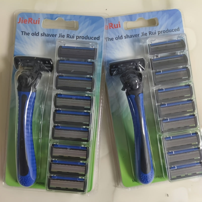 Men's 6-Layer Classic Manual Shaving Razor with Holder and Blades