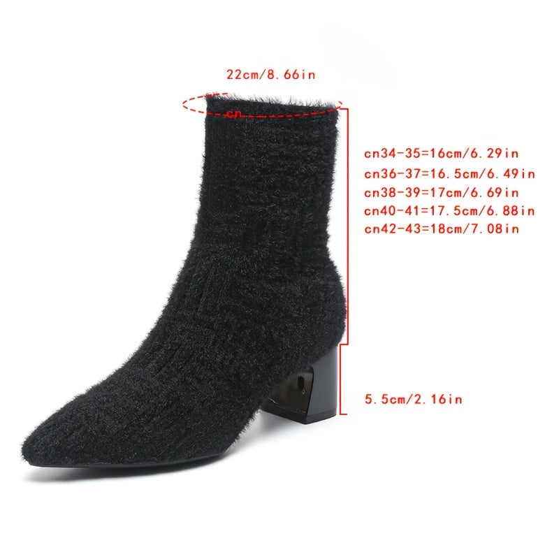 Women's Ankle Boots Knit Fabric Block Heel Slip-On Casual Styles