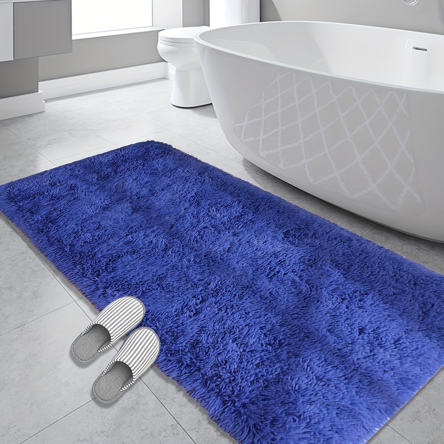 Alfombra de baño de felpa suave antideslizante y absorbente, rectangular, de poliéster con pelo bajo
