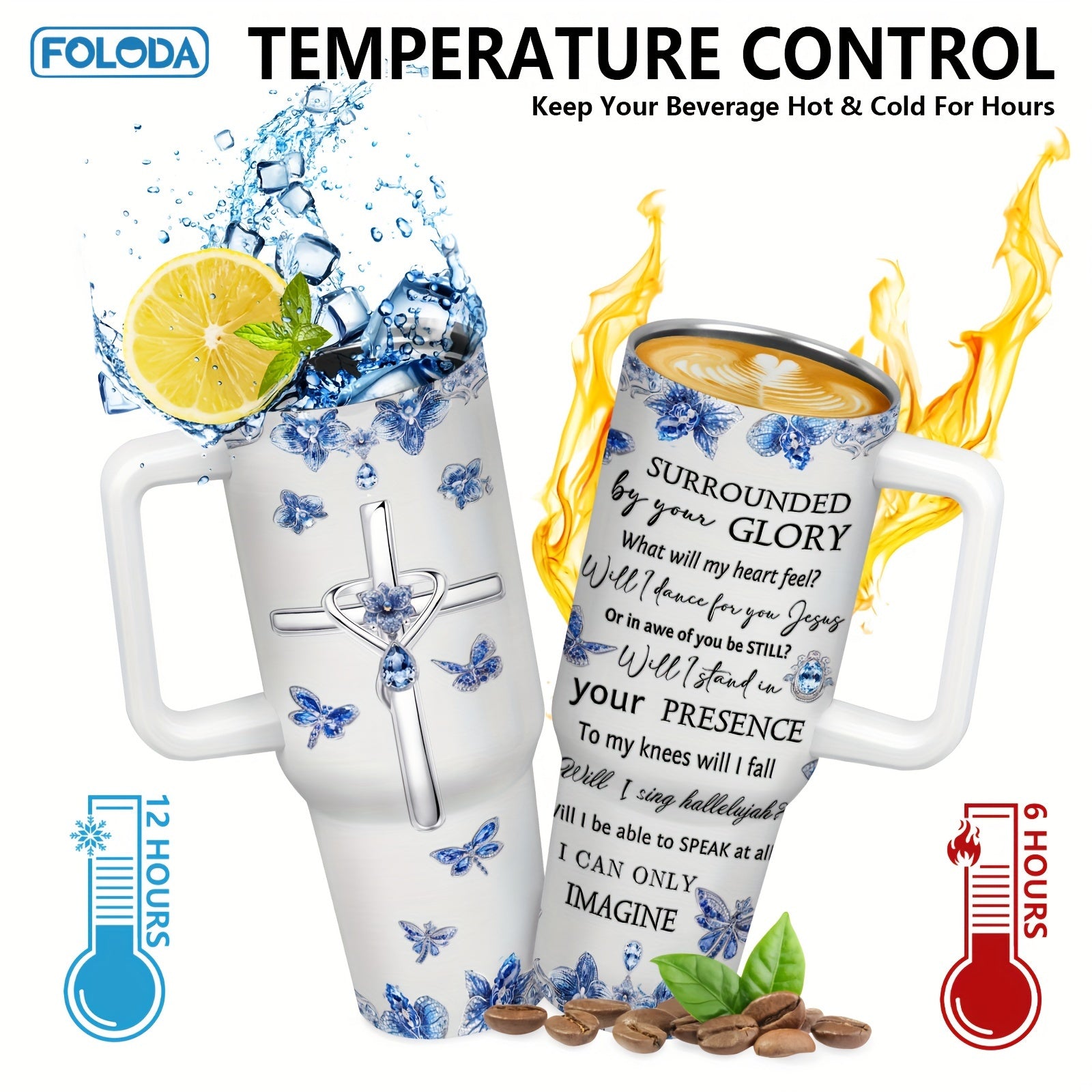 Taza de café de acero inoxidable aislado de 40oz con asa, tapa a prueba de fugas y pajilla