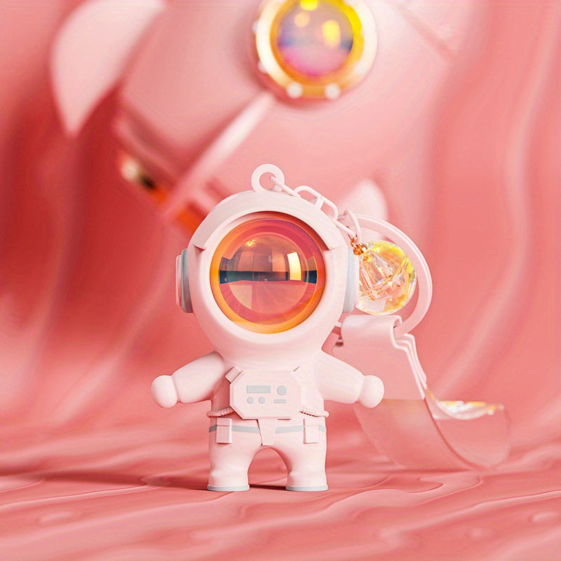 Space Astronaut Keychain for Car Keys Pendant with Sunset Light Woman Jewelry