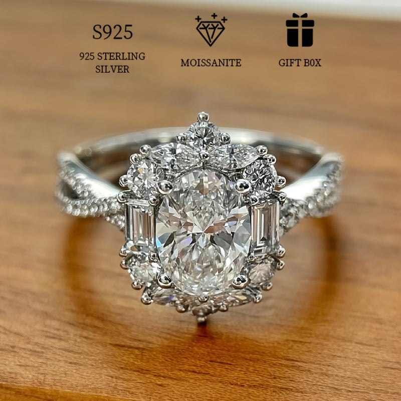 Sterling Silver Moissanite Ring for Women 2CT Hypoallergenic Boho Wedding Anniversary