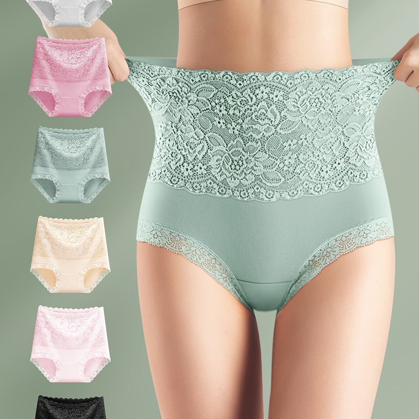 Bragas de encaje de cintura alta para mujer, ropa interior de algodón sin costuras, pack de 6