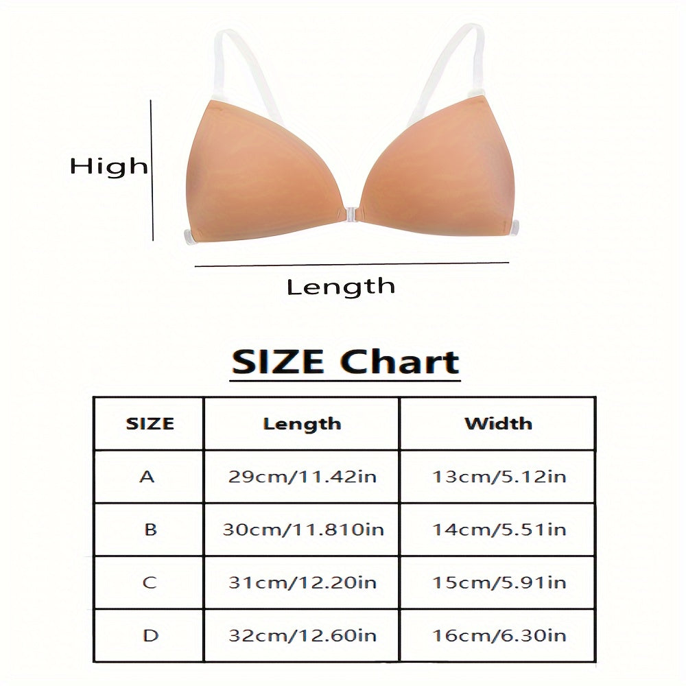 Invisible Push-Up Bra with Front Buckle Silicone Anti-Slip Stickers and Transparent Shoulder Straps