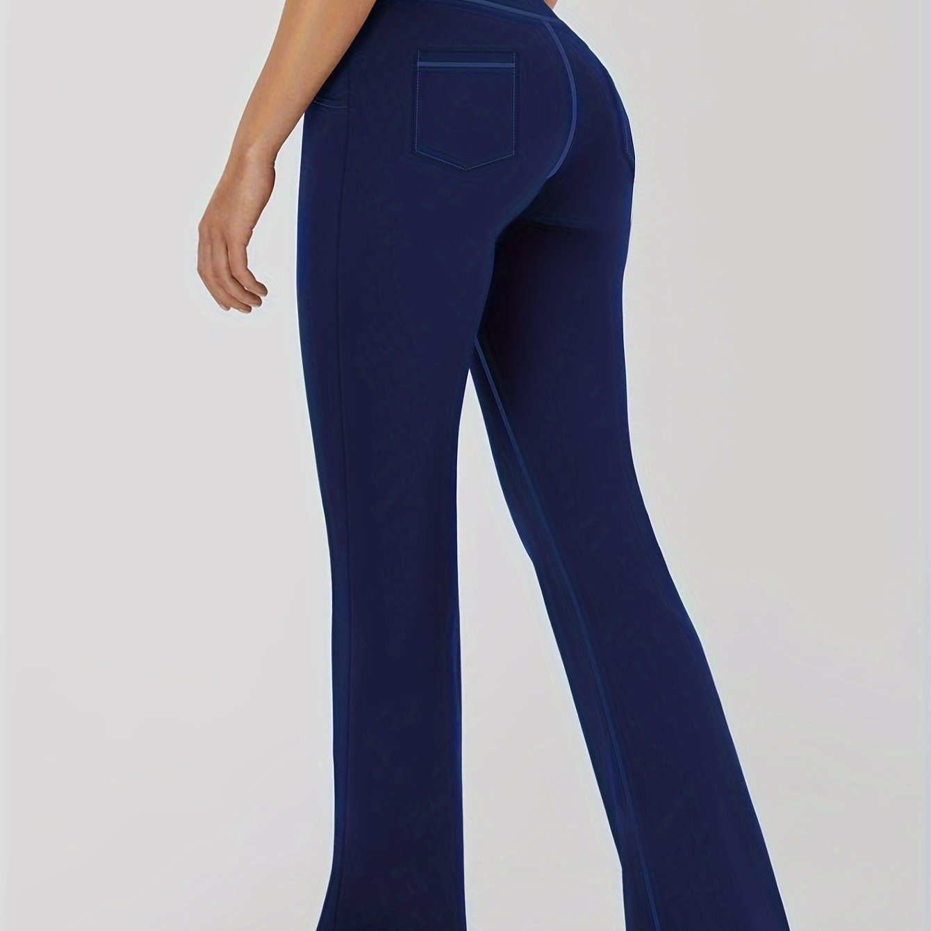 Женские спортивные леггинсы с расклешёнными штанинами и карманами, высокая талия, однотонные, эластичные штаны plus size