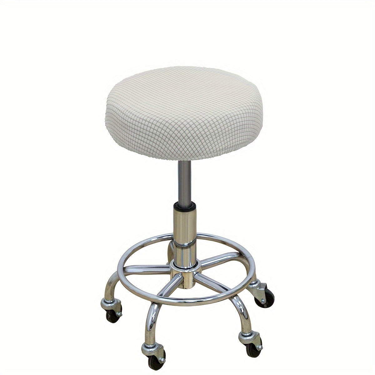 Adjustable Round Stool Slipcover with Diamond Pattern Plush Stretch Seat Protector