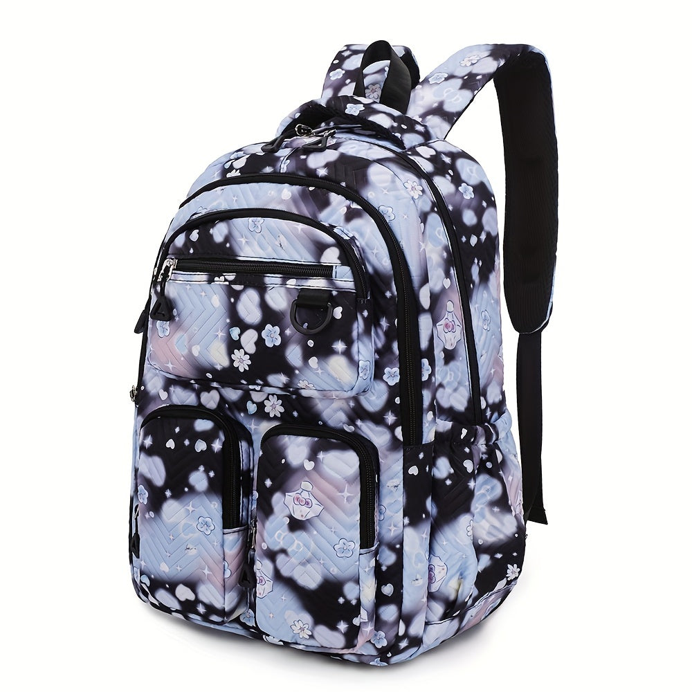 Oxford Fabric Backpack with Embroidered Detail Laptop Compartment Casual School College Shoulder Bag