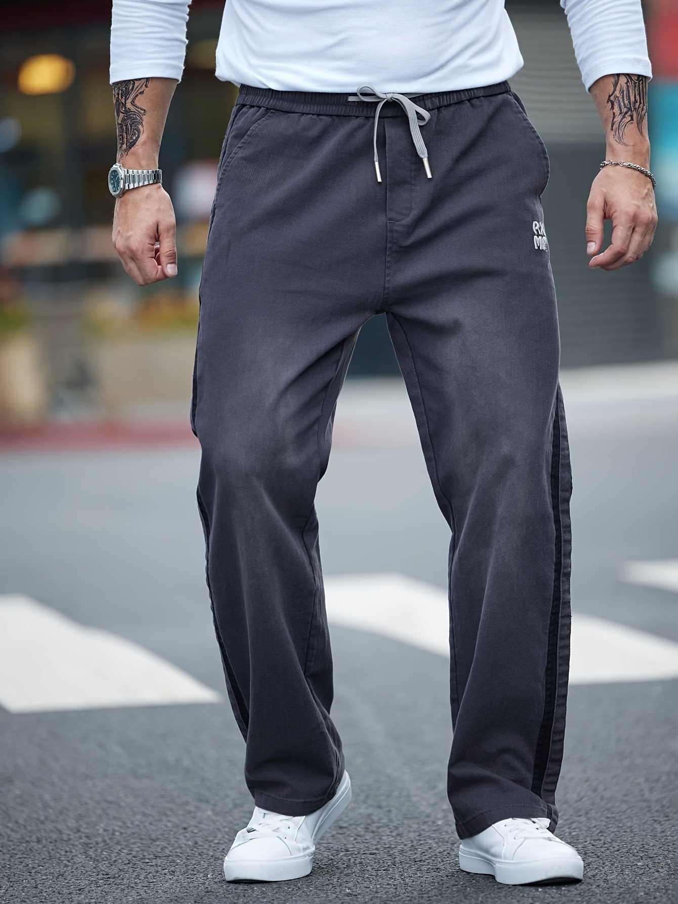 Men's Cotton Blend Straight Leg Pants with Drawstring Casual Sports Spring Fall