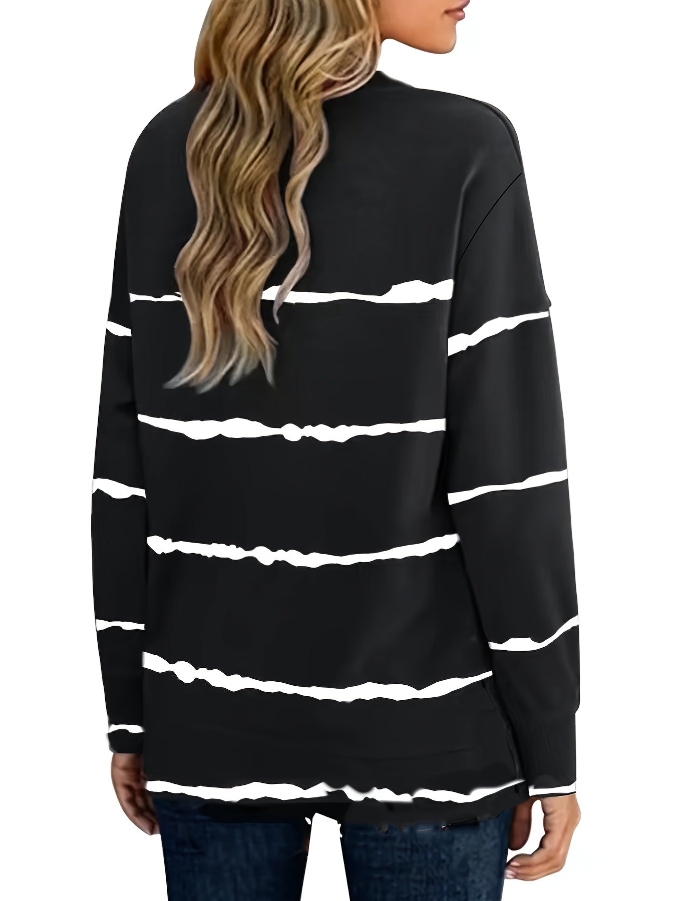 Sudadera de manga larga con bloques de color a rayas para mujer talla grande